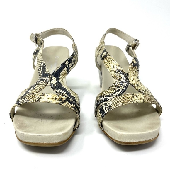 La Canadienne Cream Snake Print Wedge Sandals Size 39 - Picture 2 of 10